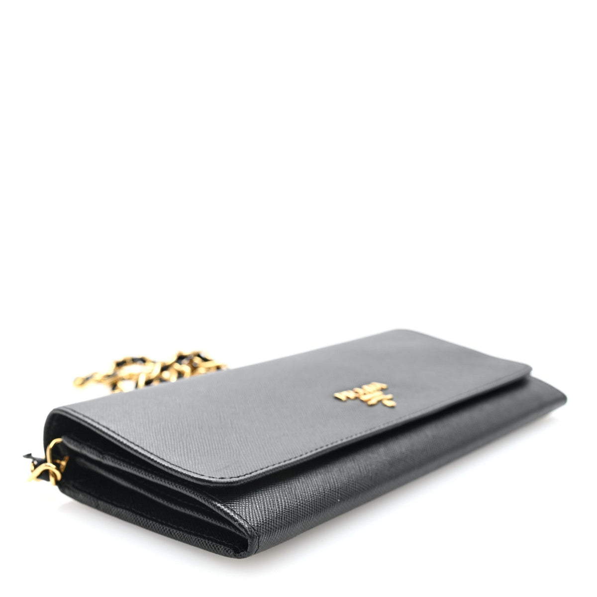 Prada Vitello Move Metal Oro Chain Wallet Black 1989410
