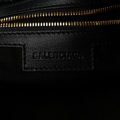 Balenciaga Calfskin Crocodile Embossed Gold Hardware Le City Black