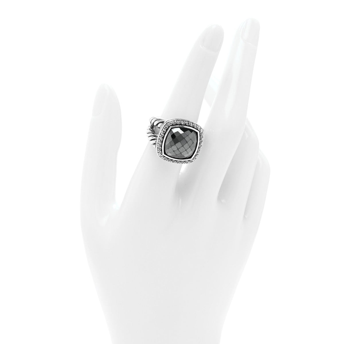 Sterling Silver Diamond Hematine 14mm Albion Statement Ring 54 6.75