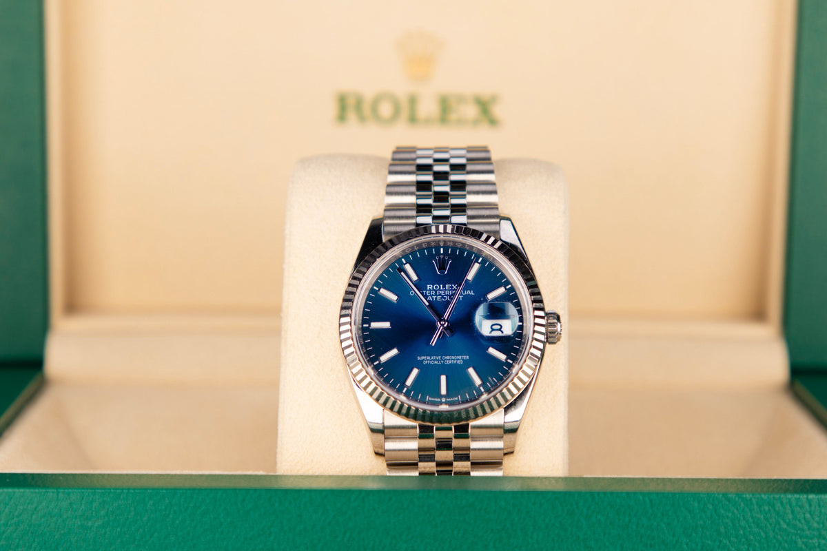 Rolex Datejust 36 mm Bright Blue Dial Oystersteel White Gold Jubilee 126234-0017