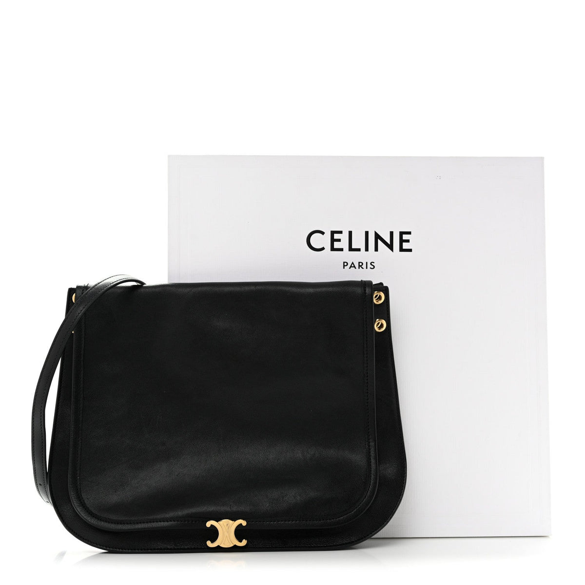 Celine Shiny Lambskin Soft Triomphe Besace Bag Black