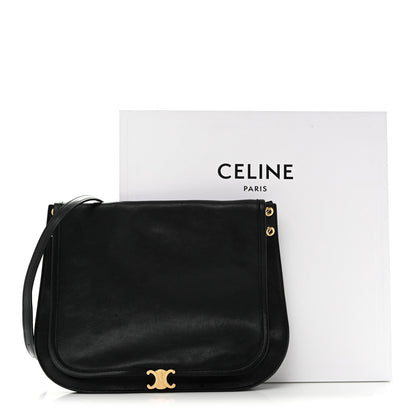 Celine Shiny Lambskin Soft Triomphe Besace Bag Black