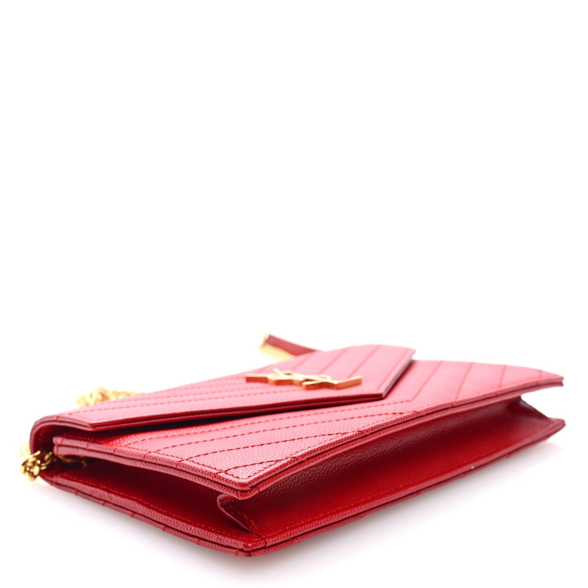 Saint Laurent Matelasse Chevron Monogram Envelope Chain Wallet New Red 1987513