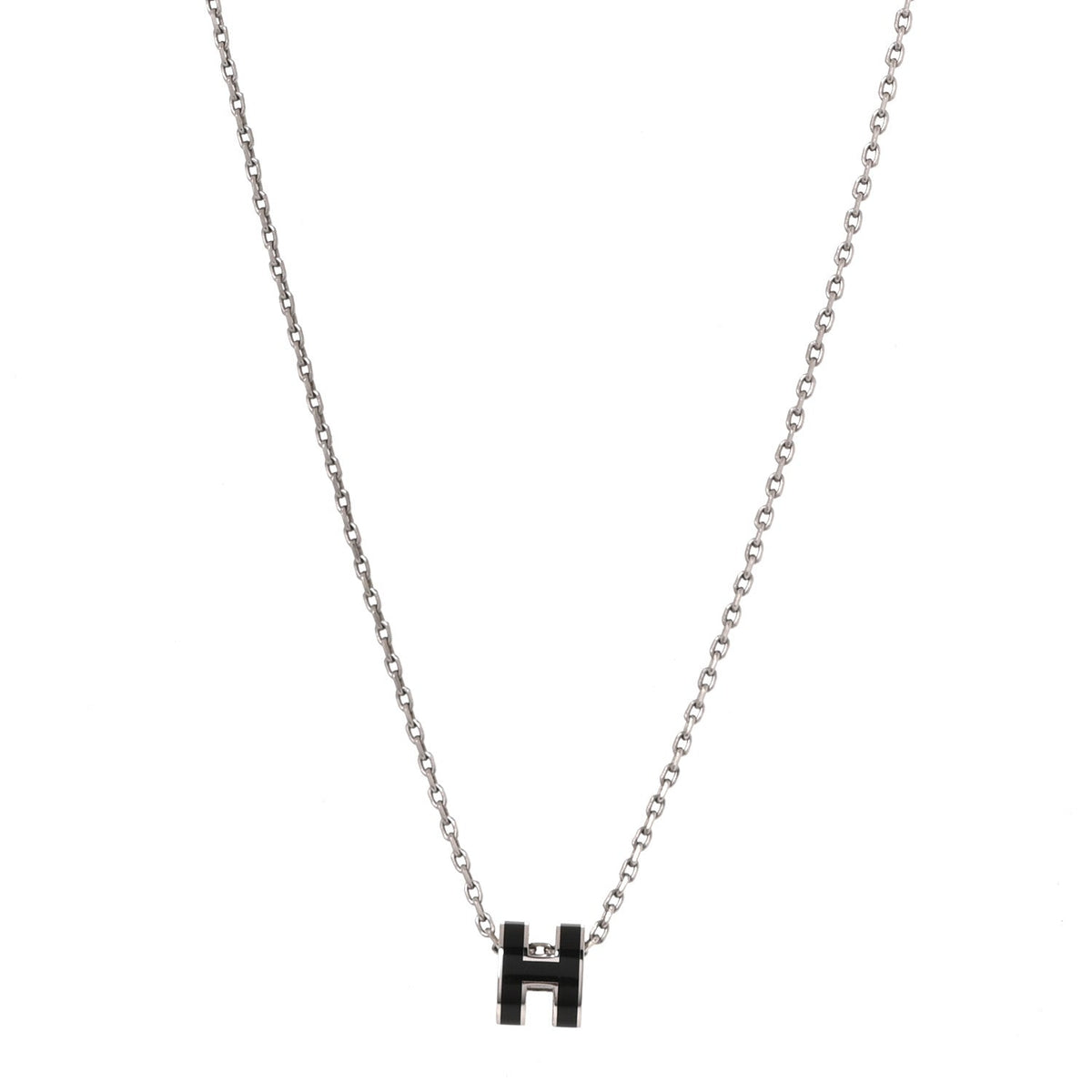 Hermes Lacquered Palladium Mini Pop H Pendant Necklace Black