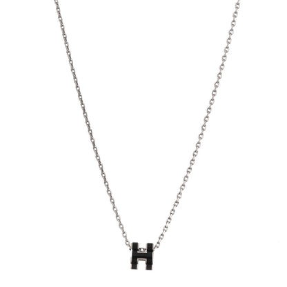 Hermes Lacquered Palladium Mini Pop H Pendant Necklace Black