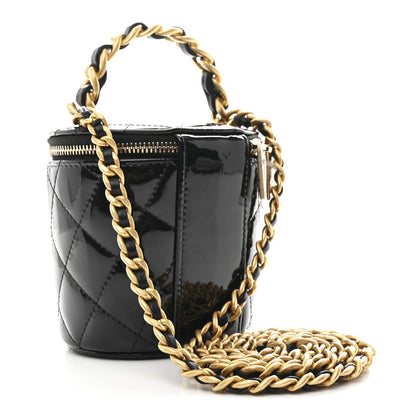 Chanel Patent Quilted Afternoon Tea Top Handle Vanity Case Black