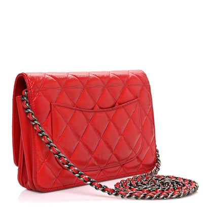 Chanel Glazed Calfskin Quilted Reissue Wallet On Chain Red