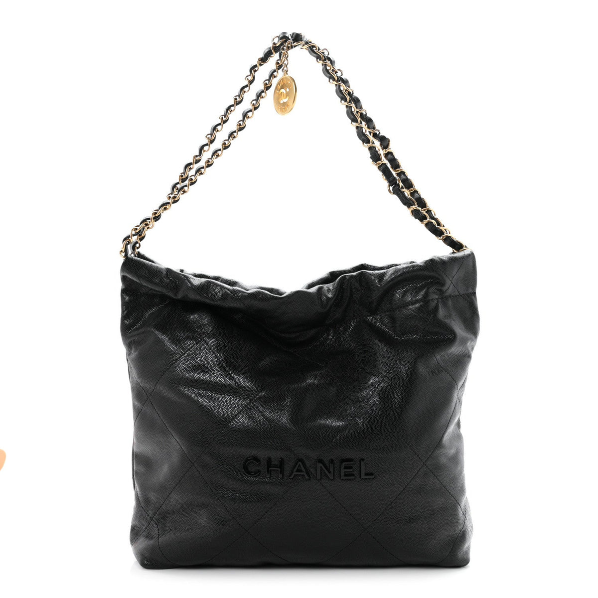 Chanel Shiny Caviar Quilted Monochrome Small 22 Shoulder Bag Black