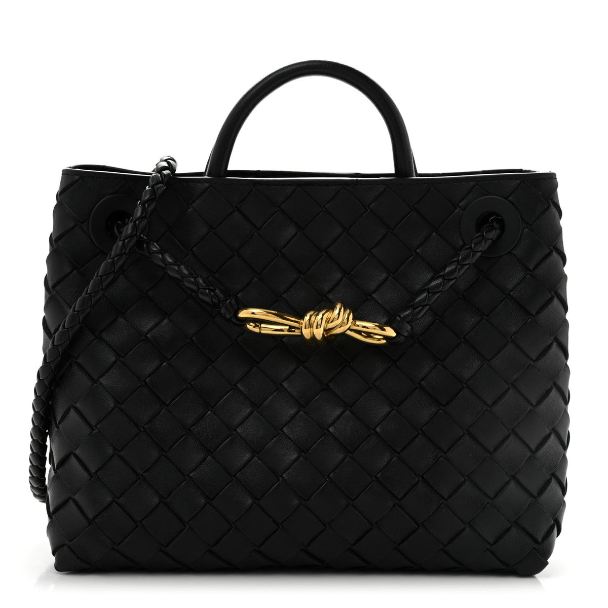Bottega Veneta Nappa Intrecciato Small Andiamo Shoulder Bag Black