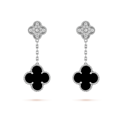 18K White Gold Diamond VCA Magic Alhambra Earrings 2 Motifs
