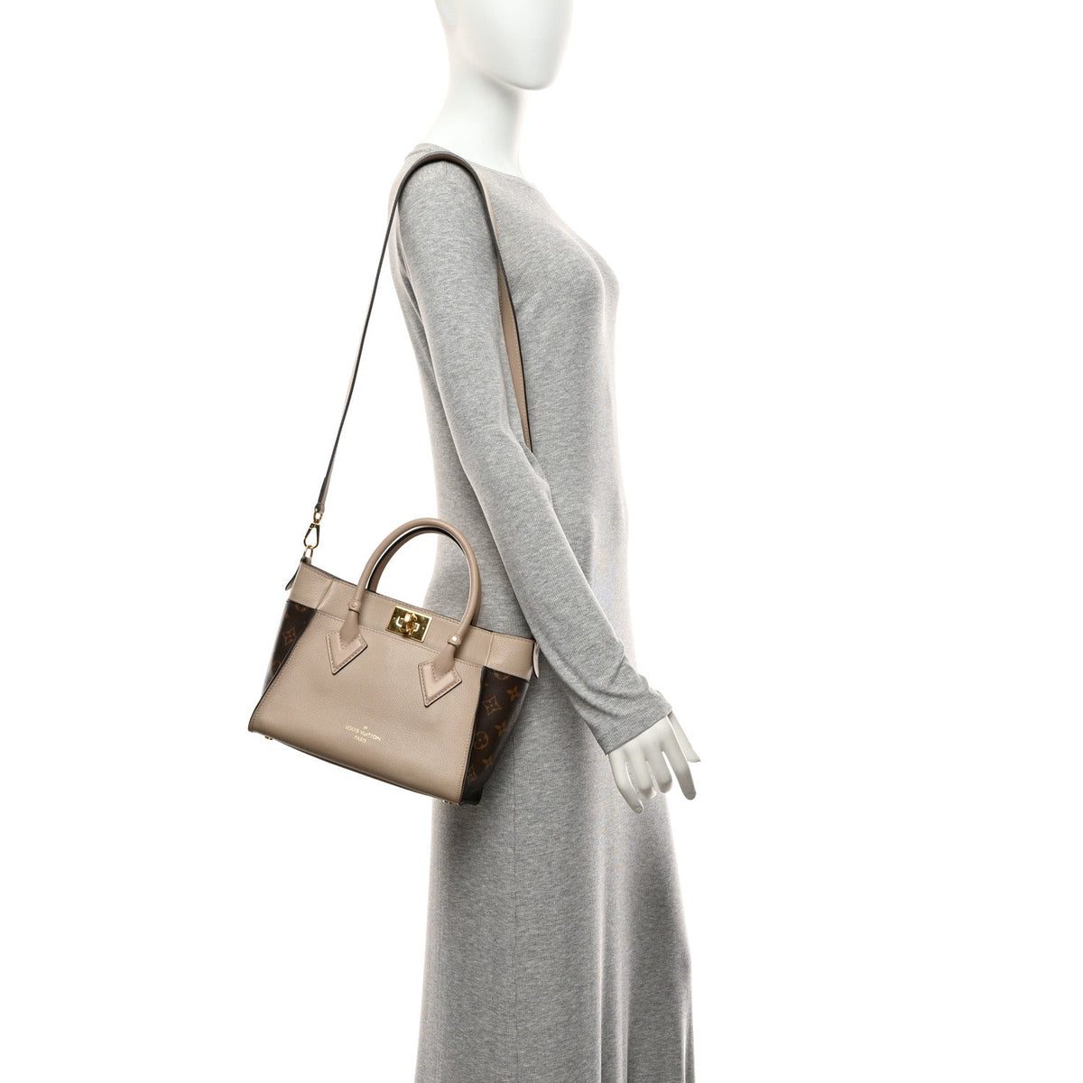 Louis Vuitton Calfskin Monogram On My Side PM Tote Bag Greige 1976660