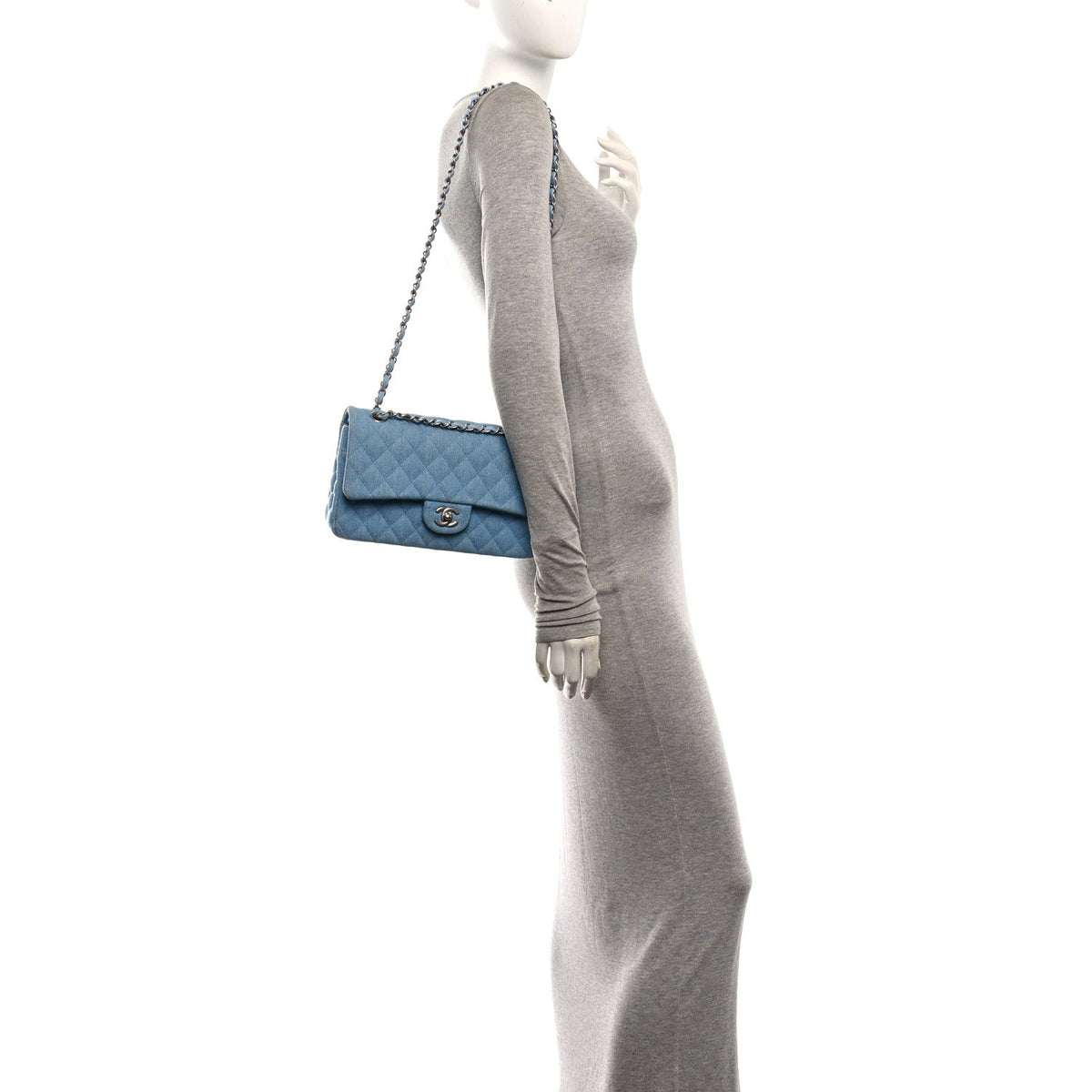 Chanel Denim Quilted Medium Double Flap Light Blue 1988543