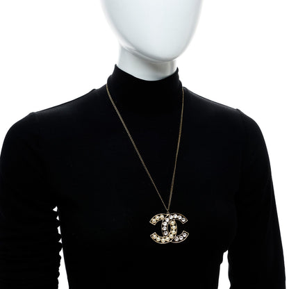 Chanel Pearl Crystal CC Pendant Necklace Gold