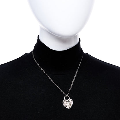Tiffany Sterling Silver Large Filigree Heart Lock Key Pendant Necklace