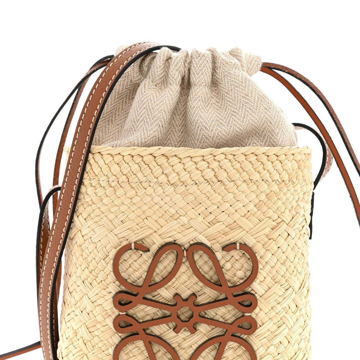 Loewe Calfskin Raffia Paulas Ibiza Square Bucket Bag Natural Tan 1958891