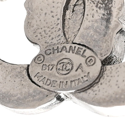 Chanel Baguette Crystal CC Earrings Silver Grey Black