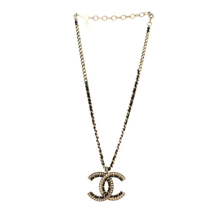 Chanel Metal Pearl Crystal Lambskin CC Chain Necklace Gold