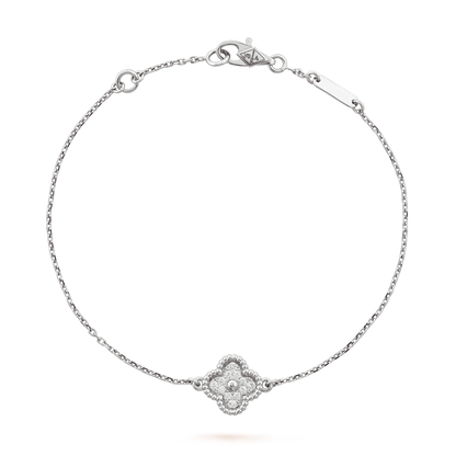 18K White Gold Diamond VCA Sweet Alhambra 1 Motif Bracelet