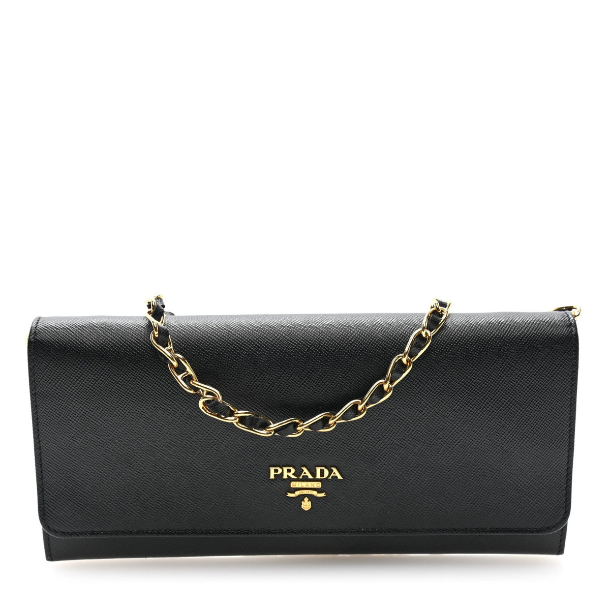 Prada Vitello Move Metal Oro Chain Wallet Black 1989410