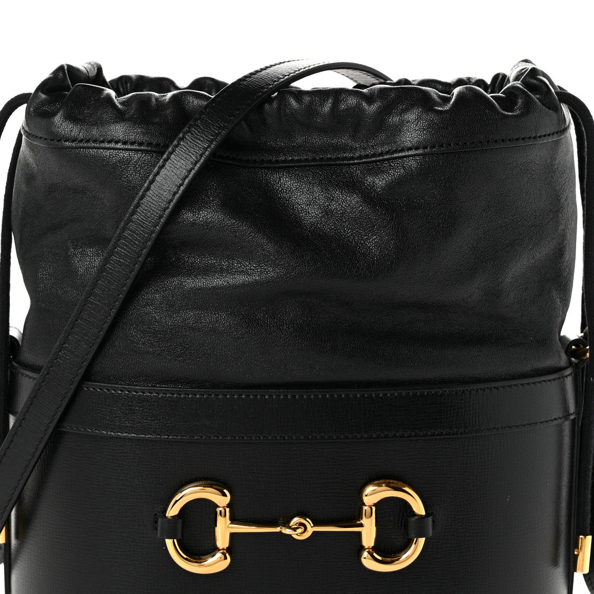 Gucci Calfskin Horsebit 1955 Drawstring Bucket Bag Black