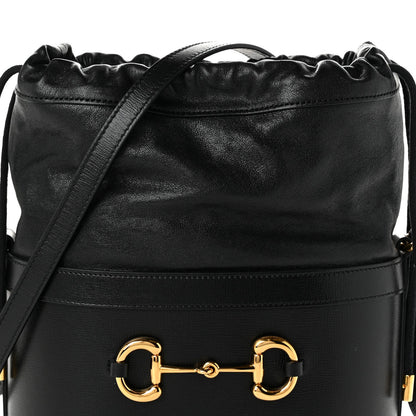 Gucci Calfskin Horsebit 1955 Drawstring Bucket Bag Black
