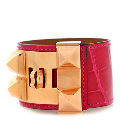Hermes Shiny Alligator Collier De Chien CDC Bracelet T2 Framboise