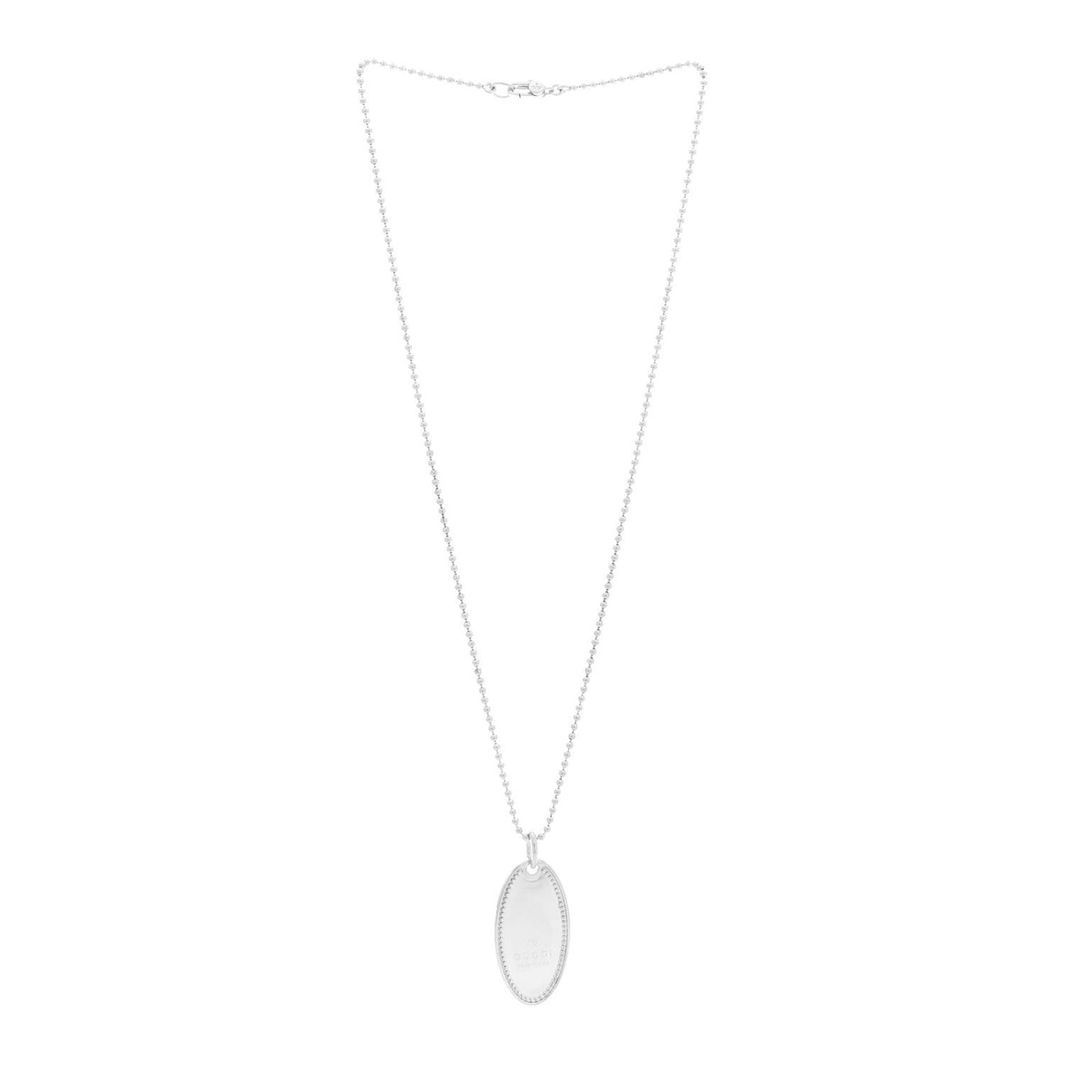 Gucci Sterling Silver Trademark Logo Oval Pendant Necklace