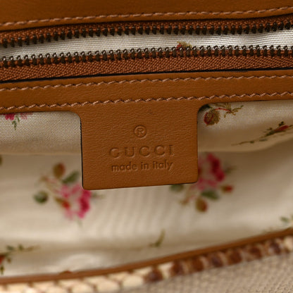 Gucci Raffia Elaphe Matelasse Small GG Marmont Shoulder Bag Natural Cream Brown