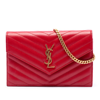 Classic Monogram Wallet on Chain Matelasse Chevron Leather Small