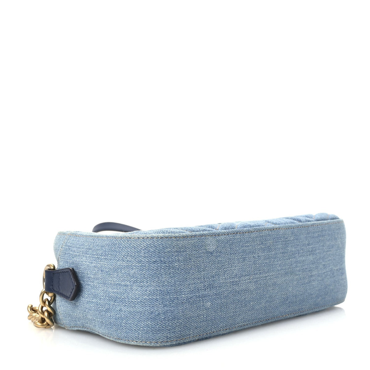 Gucci Denim Matelasse Small Pearly GG Marmont Chain Shoulder Bag Blue
