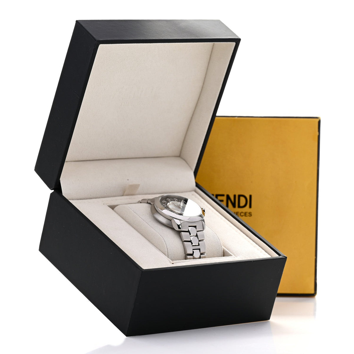 Fendi Stainless Steel Mother of Pearl Topaz Spinel 38mm Ishine Watch Black