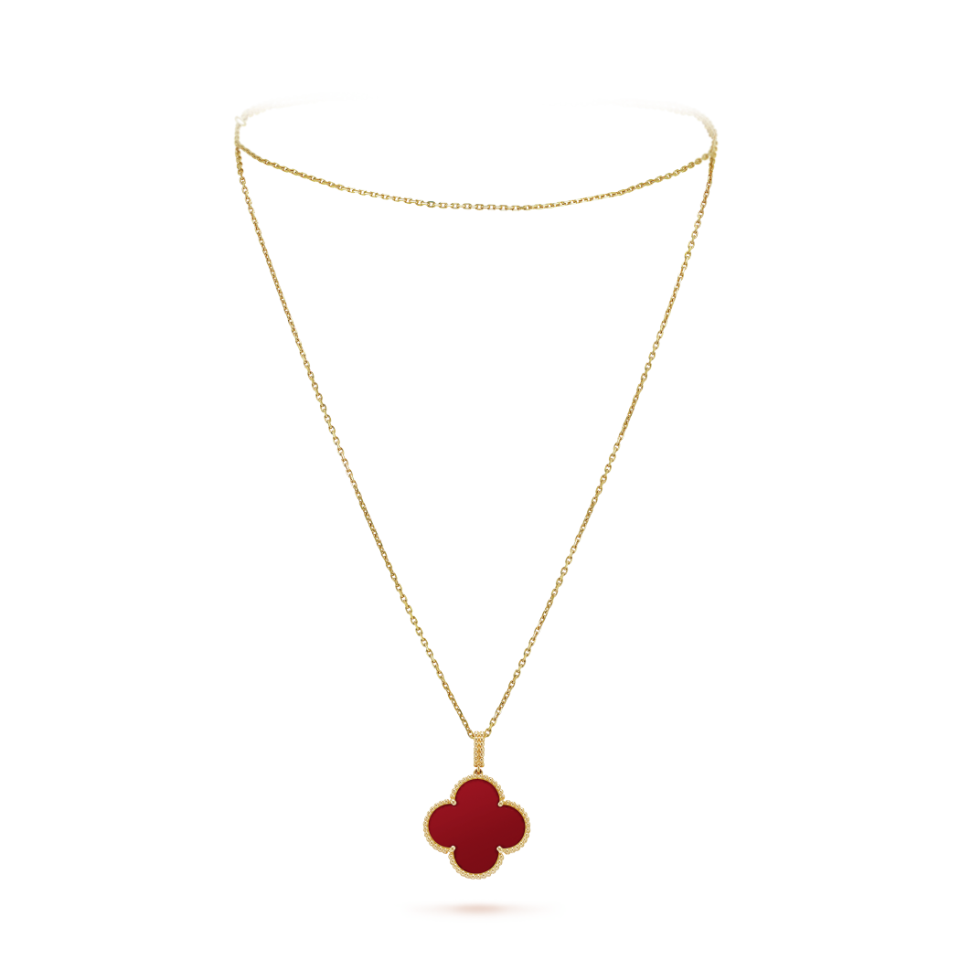 18K Yellow Gold Carnelian VCA Magic Alhambra Long Necklace
