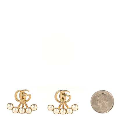 Gucci Metal Pearl Double G Drop Earrings Gold