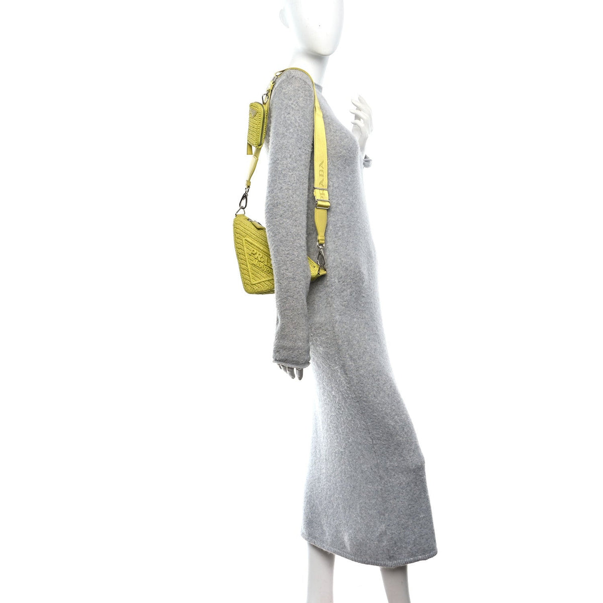 Prada Yarn Raffia Effect Crochet Triangle Shoulder Bag Giallo 1857168