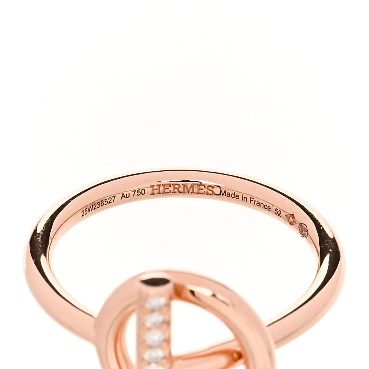 Hermes 18K Rose Gold Diamond PM Echappee Ring 52 6