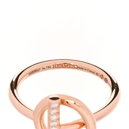 Hermes 18K Rose Gold Diamond PM Echappee Ring 52 6