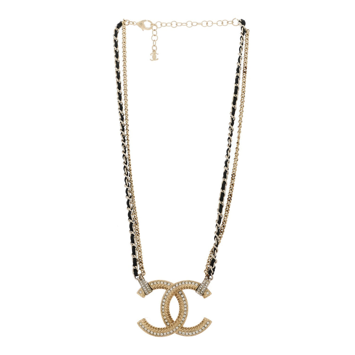 Chanel Metal Lambskin CC Chain Necklace Gold Black