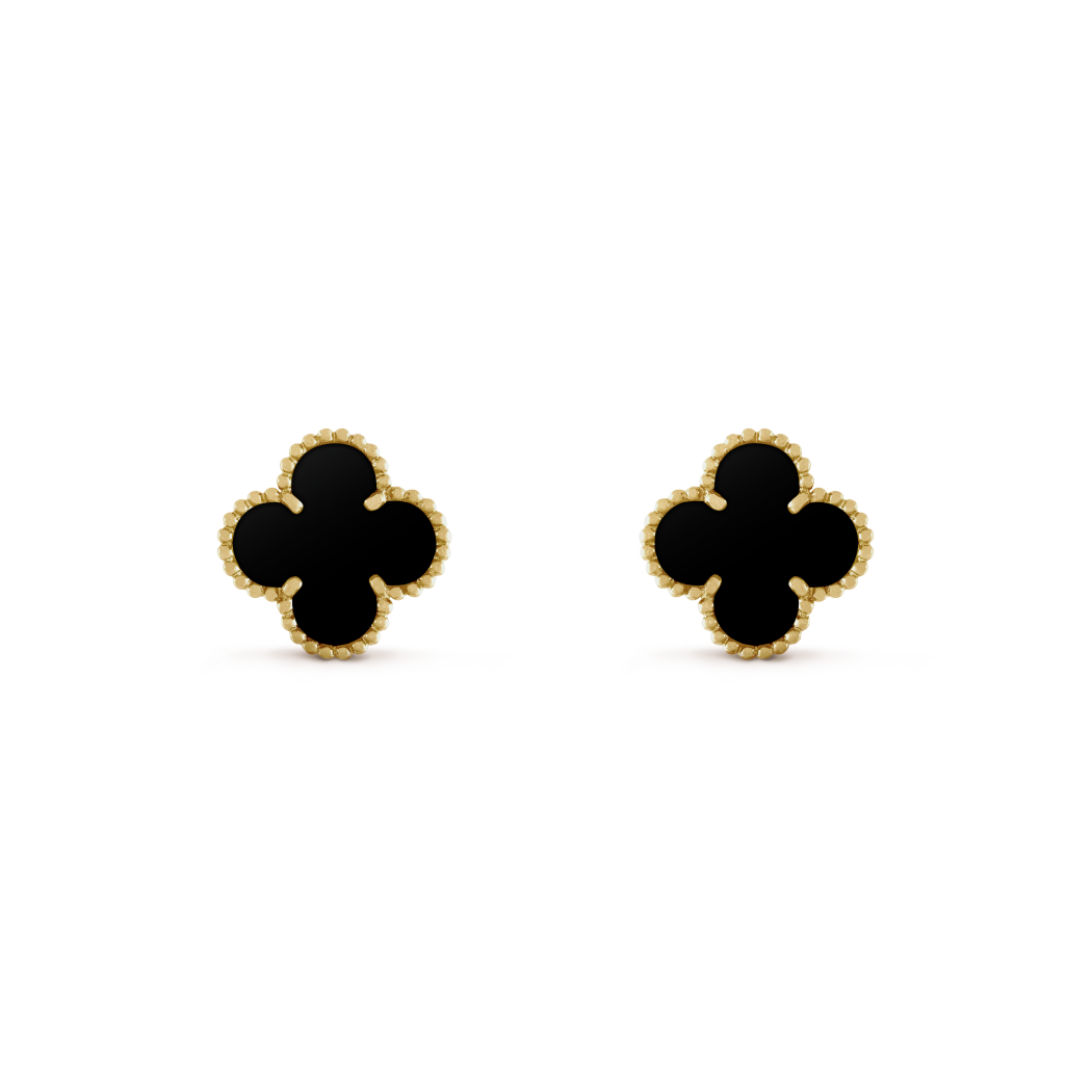 18K Yellow Gold Onyx VCA Vintage Alhambra Earrings
