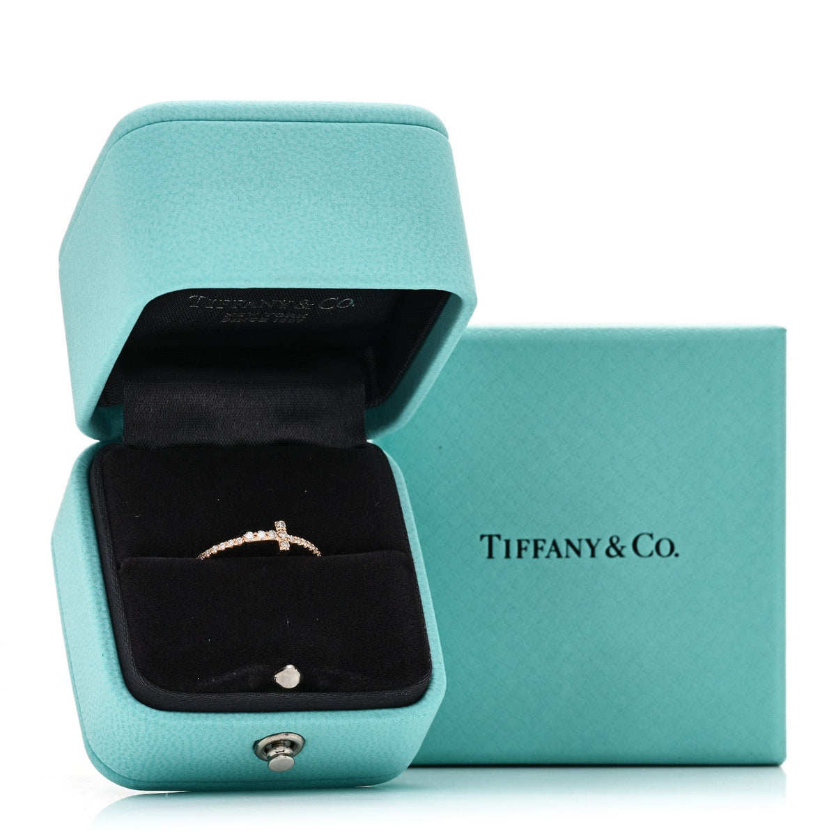 Tiffany 18K Rose Gold Diamond T Wire Pave Ring