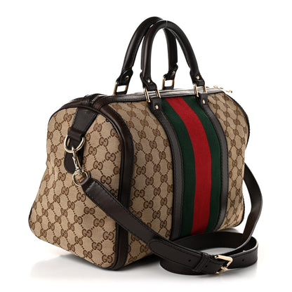 Gucci Monogram Vintage Web Medium Boston Dark Brown