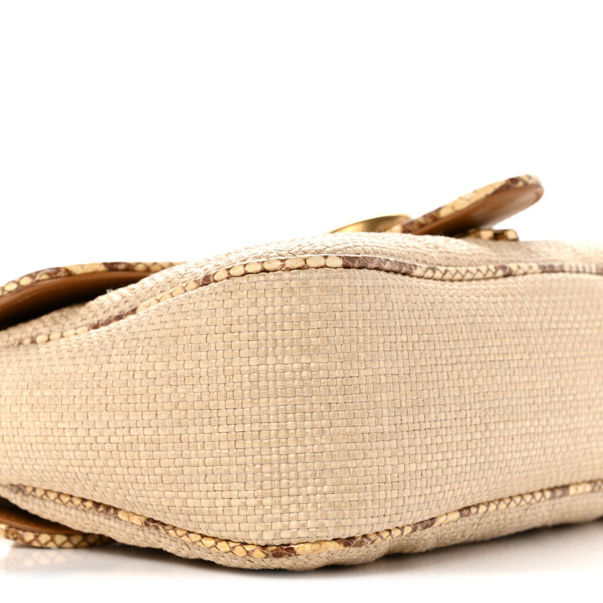 Gucci Raffia Elaphe Matelasse Small GG Marmont Shoulder Bag Natural Cream Brown