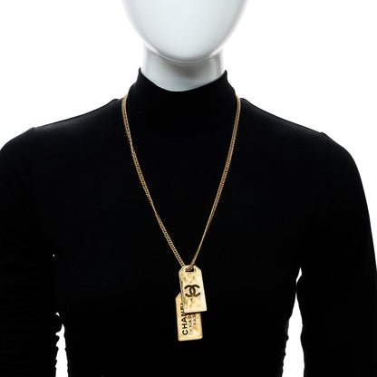 Chanel ID Dog Tag Charm Necklace Gold
