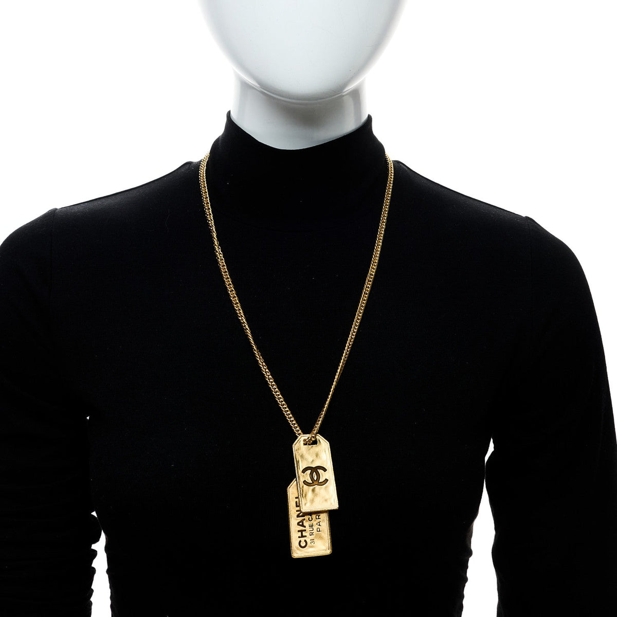 ID Dog Tag Charm Necklace Gold