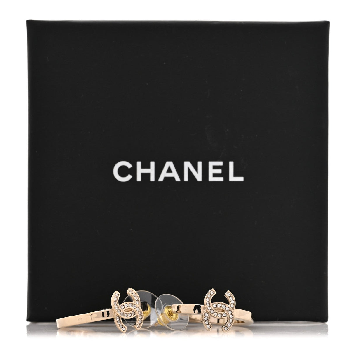 Chanel Metal Crystal CC Hoop Earrings Gold