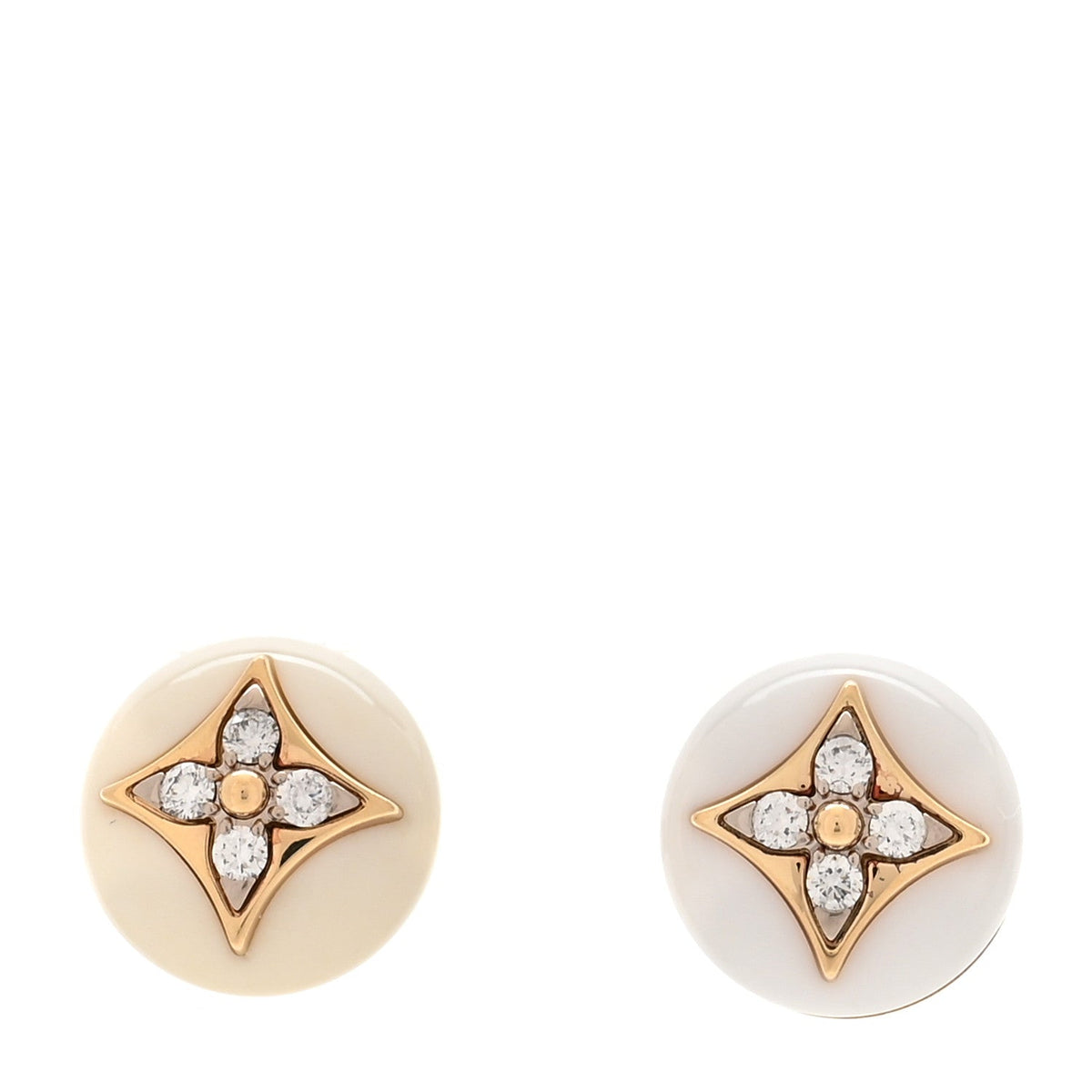 Louis Vuitton 18K Yellow Gold Diamond White Agate Color Blossom BB Star Stud Earrings