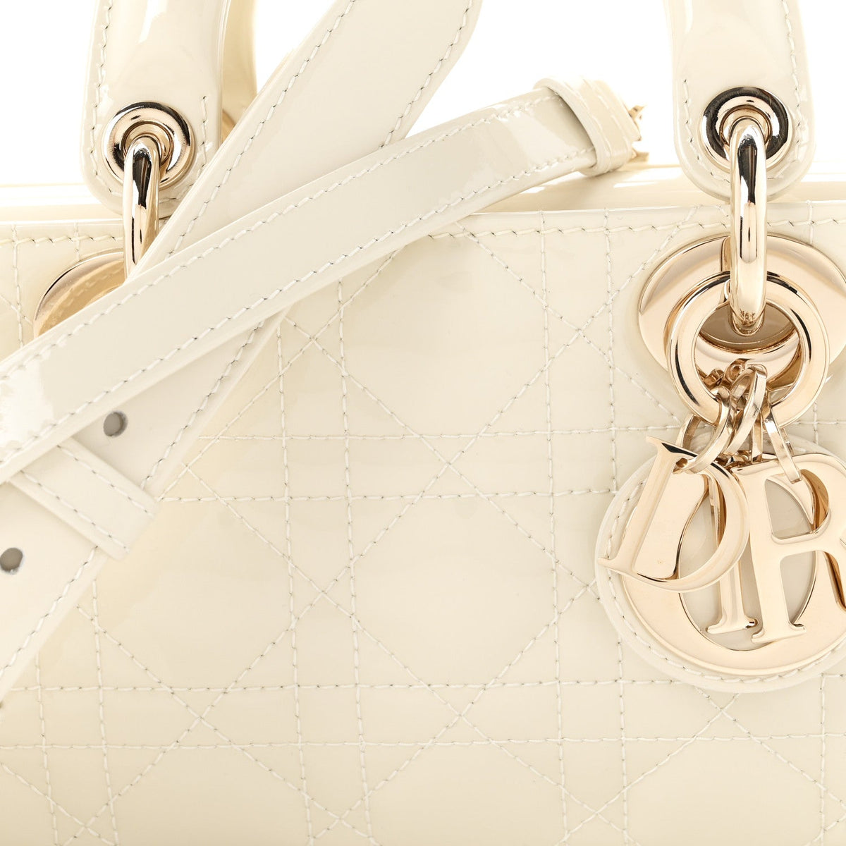 Christian Dior Patent Cannage Small Lady D-Joy White
