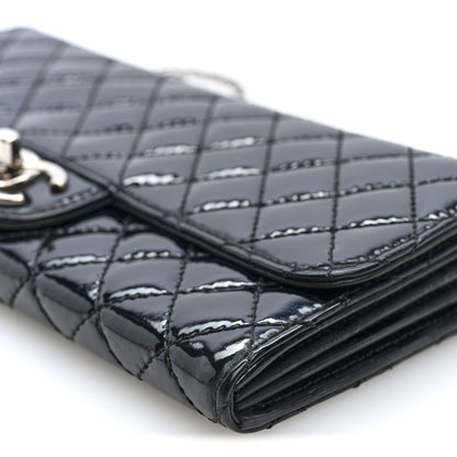 Chanel Patent Calfskin Quilted Flap Clutch With Chain Black