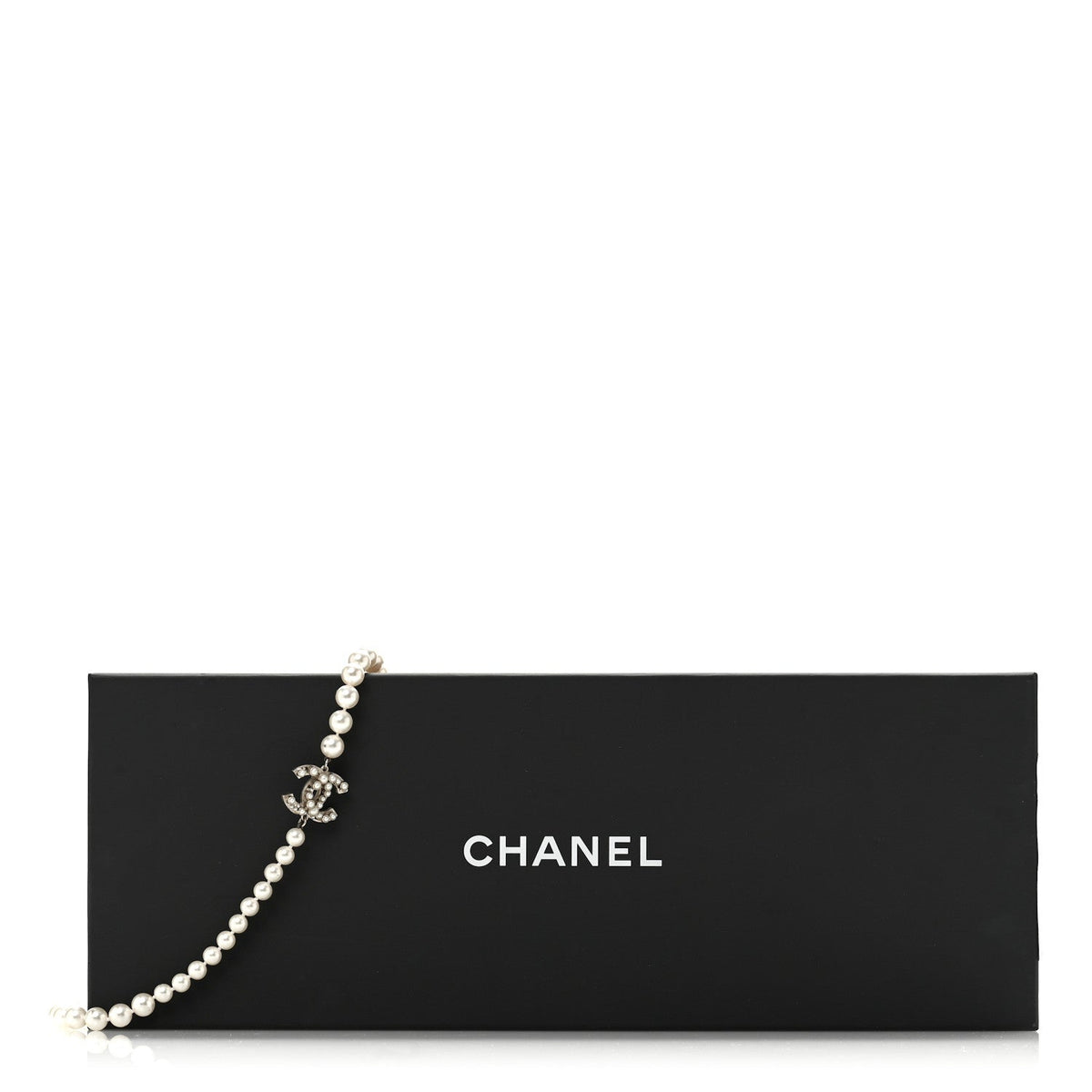 Chanel Gold Tone Crystal Faux Pearl CC Long Necklace
