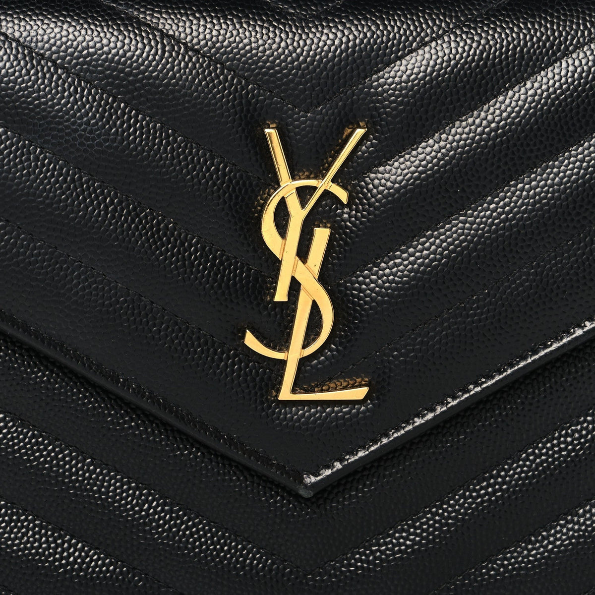 Saint Laurent Grain De Poudre Matelasse Chevron Monogram Envelope Chain Wallet Black