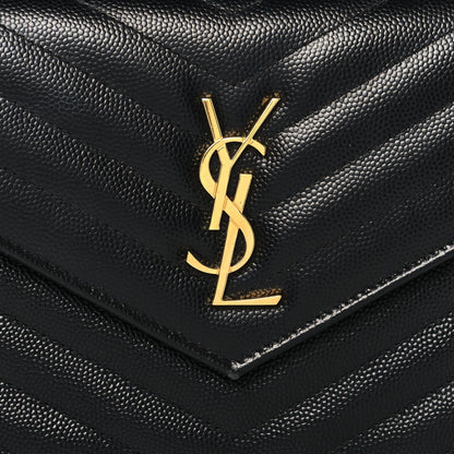 Saint Laurent Grain De Poudre Matelasse Chevron Monogram Envelope Chain Wallet Black
